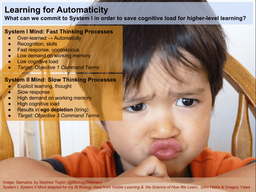 I used this slide in class as we discussed what elements of the assessment statements should be automatized in order to make 'room' for deeper learning. 