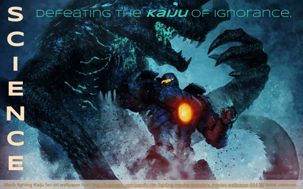 Pacific Rim, silly as it is, makes for a fun movie. Kaiju means 'monster' in Japanese. Artist unknown. 
